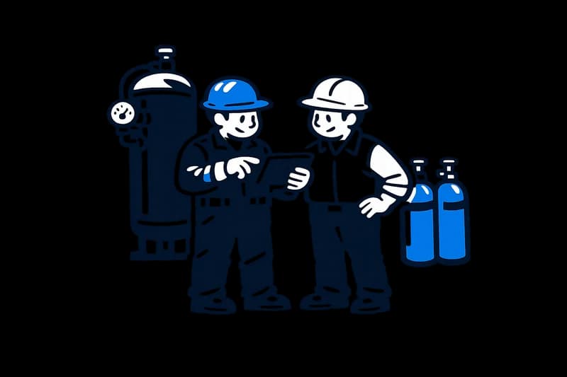 Tecnico al controllo delle bombole di gas tecnici